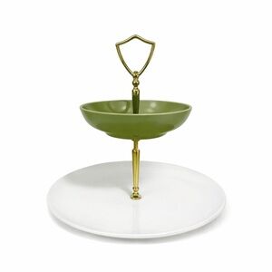 NWT Vintage Melamine Tidbit Tray MCM tiered avocado green midcentury Sheffield